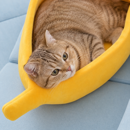 猫がすっぽり、まるごとバナナベッド