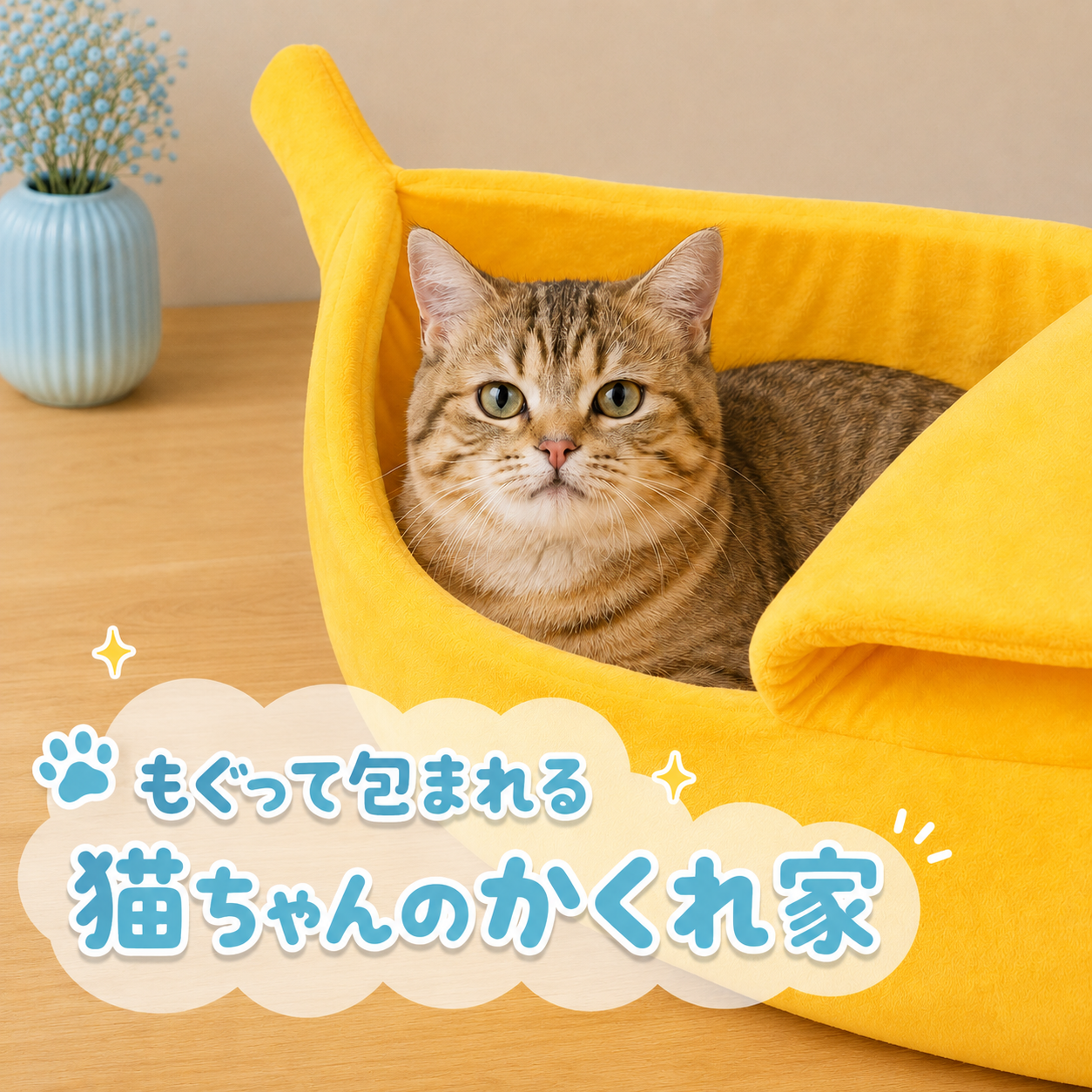 猫がすっぽり、まるごとバナナベッド