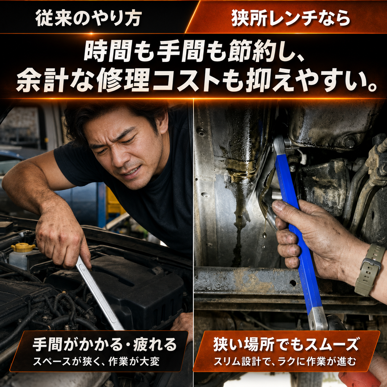 届かないボルトに届く 狭所オフセットレンチ