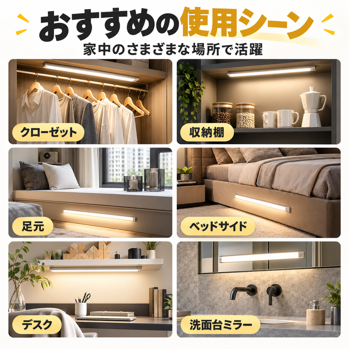 暗い収納がパッと見える 充電式センサーライト