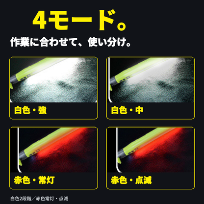白色強・白色中・赤色常灯・赤色点滅の4モード。仕入元写真