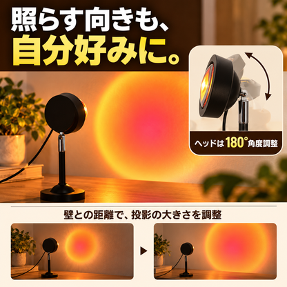 ヘッドは180度の角度調整。壁との距離で投影の大きさを調整。