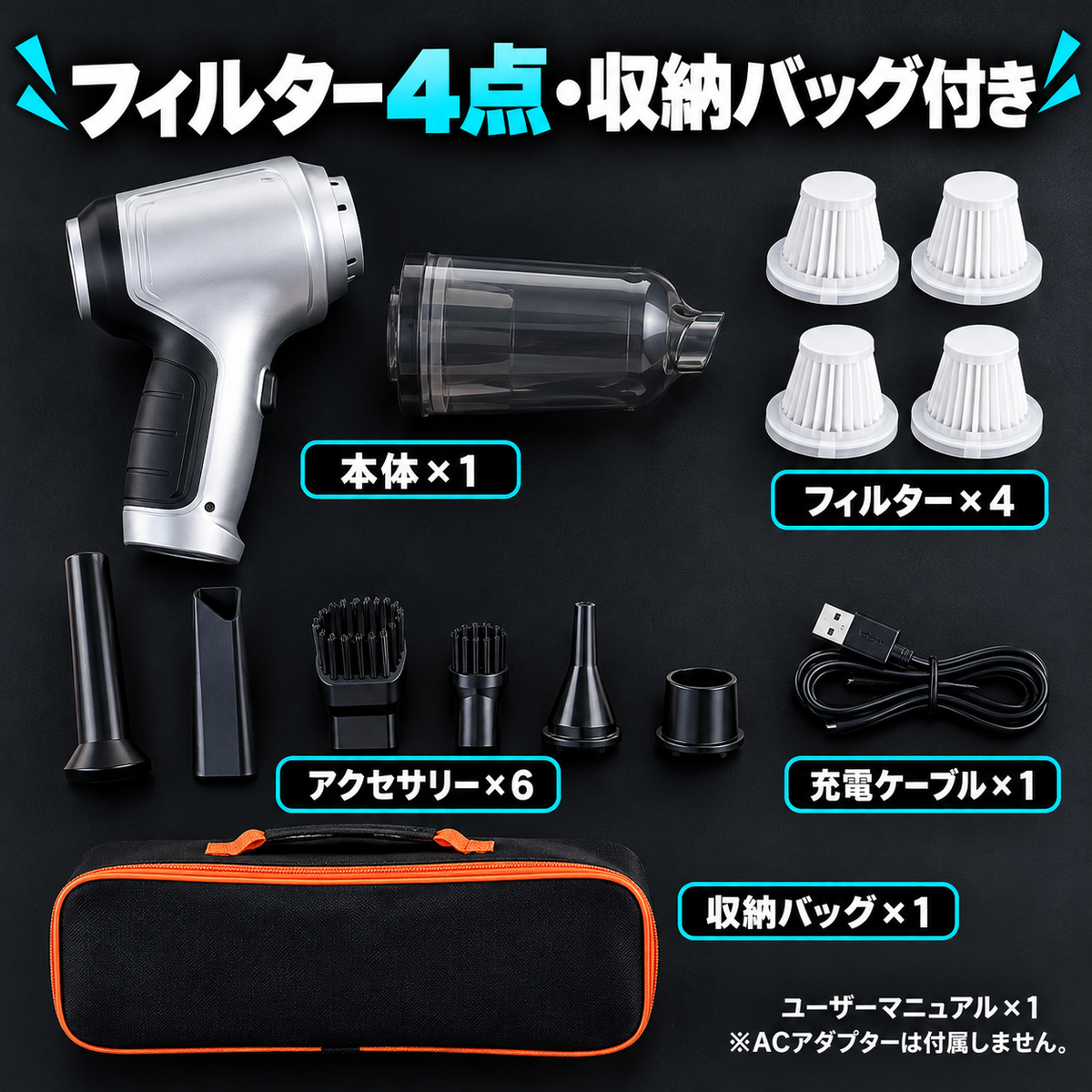 basic 4HEPA bagのセット内容。フィルターは総数4点