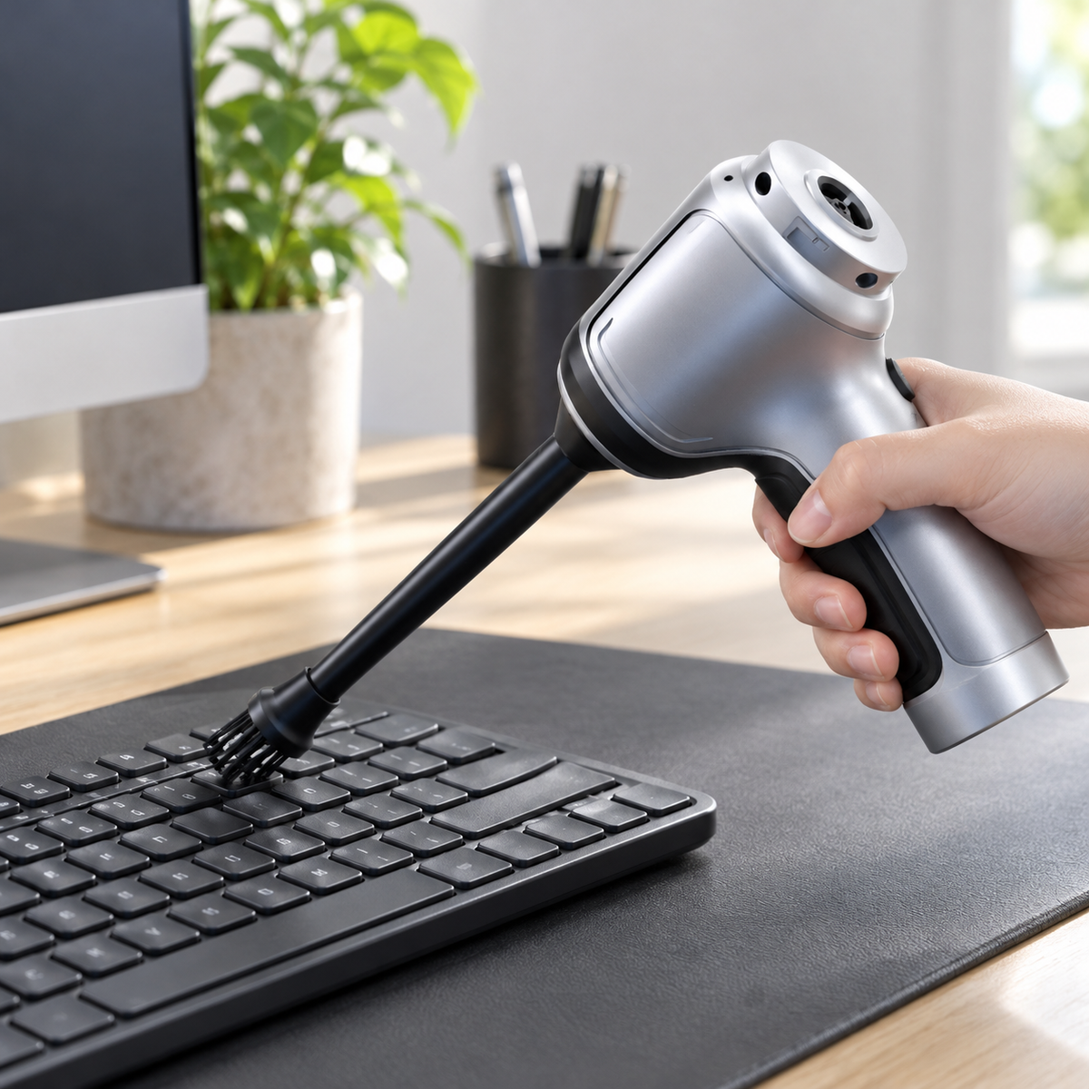 キーボード周りのホコリを吹き飛ばす使用イメージ