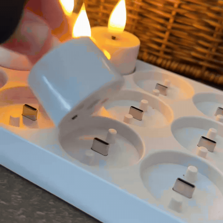 LEDキャンドルを充電して繰り返し使用する様子